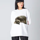 グレージュ猫ロッタン🐈‍⬛のロッタンのリラックスタイム ビッグシルエットロングスリーブTシャツ