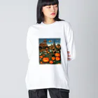 waffle2000のハロウィン風景 ビッグシルエットロングスリーブTシャツ