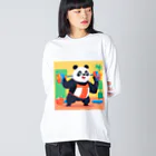 萌えキャラ大好きの筋トレをするパンダイラストのグッズ ビッグシルエットロングスリーブTシャツ