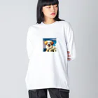 m222web-shopの白いcuteな子犬のグッズ ビッグシルエットロングスリーブTシャツ