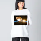 ペッチャリーノ・ヘチマチョフのふんばる宇宙ネコ ビッグシルエットロングスリーブTシャツ