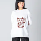 Lin Designのしかくい招き猫 ビッグシルエットロングスリーブTシャツ