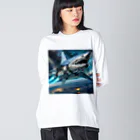 RISE　CEED【オリジナルブランドSHOP】のサメの宇宙船 ビッグシルエットロングスリーブTシャツ