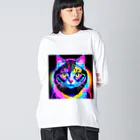 629_CAT_ARTのカラフルサイバーキャット vol2 ビッグシルエットロングスリーブTシャツ