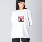 ChicCanvas Boutiqueの桜舞い散る中でたたずむ可愛いトイプードル ビッグシルエットロングスリーブTシャツ