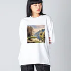 maikoのショップの静かな川辺の風景 ビッグシルエットロングスリーブTシャツ