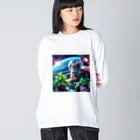 ニャーちゃんショップの宇宙船で植物を育てながら宇宙旅行している猫 Big Long Sleeve T-Shirt