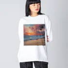 yoshiyoshi88の夕日の海辺 ビッグシルエットロングスリーブTシャツ