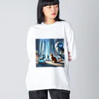 ニャーちゃんショップの未来のロボットペットと友達になっている猫 Big Long Sleeve T-Shirt