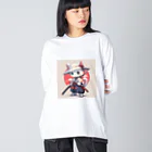 luckycongochanのNeko Samurai  ビッグシルエットロングスリーブTシャツ