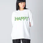 junichi-goodsのバルーン文字「HAPPY」（緑色系） ビッグシルエットロングスリーブTシャツ