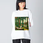 Aoyanicの浮世絵猫野営６ ビッグシルエットロングスリーブTシャツ