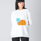 ロジローの丸っこいネコ神 ビッグシルエットロングスリーブTシャツ