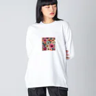 NATSUMAKITSUNEの北欧風　花柄　マリメッコ風 Big Long Sleeve T-Shirt