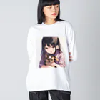 あかいはちの犬と少女 ビッグシルエットロングスリーブTシャツ