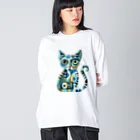 大人かわいい動物の世界のカラフル猫 ビッグシルエットロングスリーブTシャツ