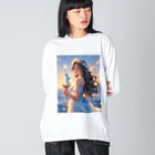 CHIKUSHOの自由の女神のミニチュアを持つ少女 ビッグシルエットロングスリーブTシャツ