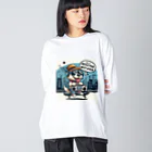 無気力のスケボーわんこ ビッグシルエットロングスリーブTシャツ