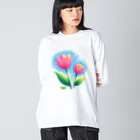 gentle_timeの春の訪れを告げる、やわらかなチューリップの花々 ビッグシルエットロングスリーブTシャツ