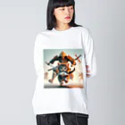 andanteのわくわくshopの猫と侍 Big Long Sleeve T-Shirt