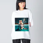 猫と紡ぐ物語のイルカと猫が海を共に泳ぐ異種間の絆が存在 루즈핏 롱 슬리브 티셔츠