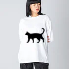 Teatime ティータイムの黒猫は見ていた　ねこ Big Long Sleeve T-Shirt