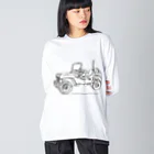 ファンシーTシャツ屋のJeep イラスト ライン画 ビッグシルエットロングスリーブTシャツ