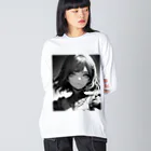 Relaxing Beatsのモノクロ美少女 Big Long Sleeve T-Shirt