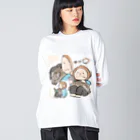 アプリコット・バスの猫に乗られた猿 Big Long Sleeve T-Shirt