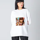 homarengeの和傘の女の子 ビッグシルエットロングスリーブTシャツ