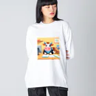 マジカルメッセージのリモートワークする牛 Big Long Sleeve T-Shirt