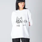 yuritomeのネコ神　(チャーちゃん)　ユリ作品２ ビッグシルエットロングスリーブTシャツ