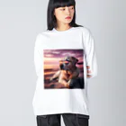 AQUAMETAVERSEのサングラスをかけた、かわいい犬 Marsa 106 Big Long Sleeve T-Shirt