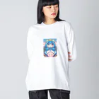 カピパーラ🐻の青い髪の姫とピンクのかわいい生物♪ ビッグシルエットロングスリーブTシャツ