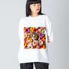 IloveCatの美しい花々と可愛らしい子猫 ビッグシルエットロングスリーブTシャツ