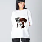 Ama'sのじっと見つめる犬さん ビッグシルエットロングスリーブTシャツ