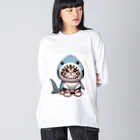 IloveCatのサメのフードを被った愛くるしい子猫 Big Long Sleeve T-Shirt