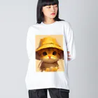 AQUAMETAVERSEの帽子をかぶった可愛い子猫 Marsa ビッグシルエットロングスリーブTシャツ