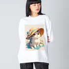 AQUAMETAVERSEの帽子をかぶった可愛い子猫 Marsa 106 ビッグシルエットロングスリーブTシャツ