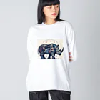 MYoshiの和柄　サイ ビッグシルエットロングスリーブTシャツ