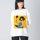 AQUAMETAVERSEの目玉焼きを作ってる女性 Marsa 106 ビッグシルエットロングスリーブTシャツ