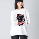 ベリーBellyの黒猫ベリーダンス ビッグシルエットロングスリーブTシャツ