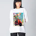 AQUAMETAVERSEのワンちゃん休日を楽しむ　なでしこ1478 ビッグシルエットロングスリーブTシャツ