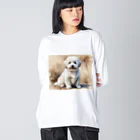 Animal Illustration shopのコトン・ド・テュレアール　Coton de Tulear　水彩画風 ビッグシルエットロングスリーブTシャツ