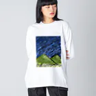 屋根裏部屋の山と夜空 ビッグシルエットロングスリーブTシャツ