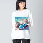 takoyakimagicのカワイイうさぎとクールな牛が、まるでマリオカートのようなスピード感を楽しむカーレース中！ Big Long Sleeve T-Shirt