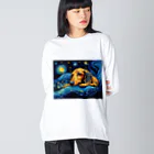 Dog Art Museumの【星降る夜 - ダックスフンド犬の子犬 No.2】 ビッグシルエットロングスリーブTシャツ