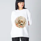 Petia Bloomの水彩風犬と花 ビッグシルエットロングスリーブTシャツ