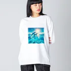 終わらない夢🌈の美しい海とイルカ🐬✨ ビッグシルエットロングスリーブTシャツ