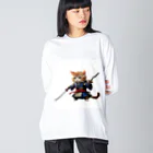 AI考房の闘うサムライ猫 ビッグシルエットロングスリーブTシャツ